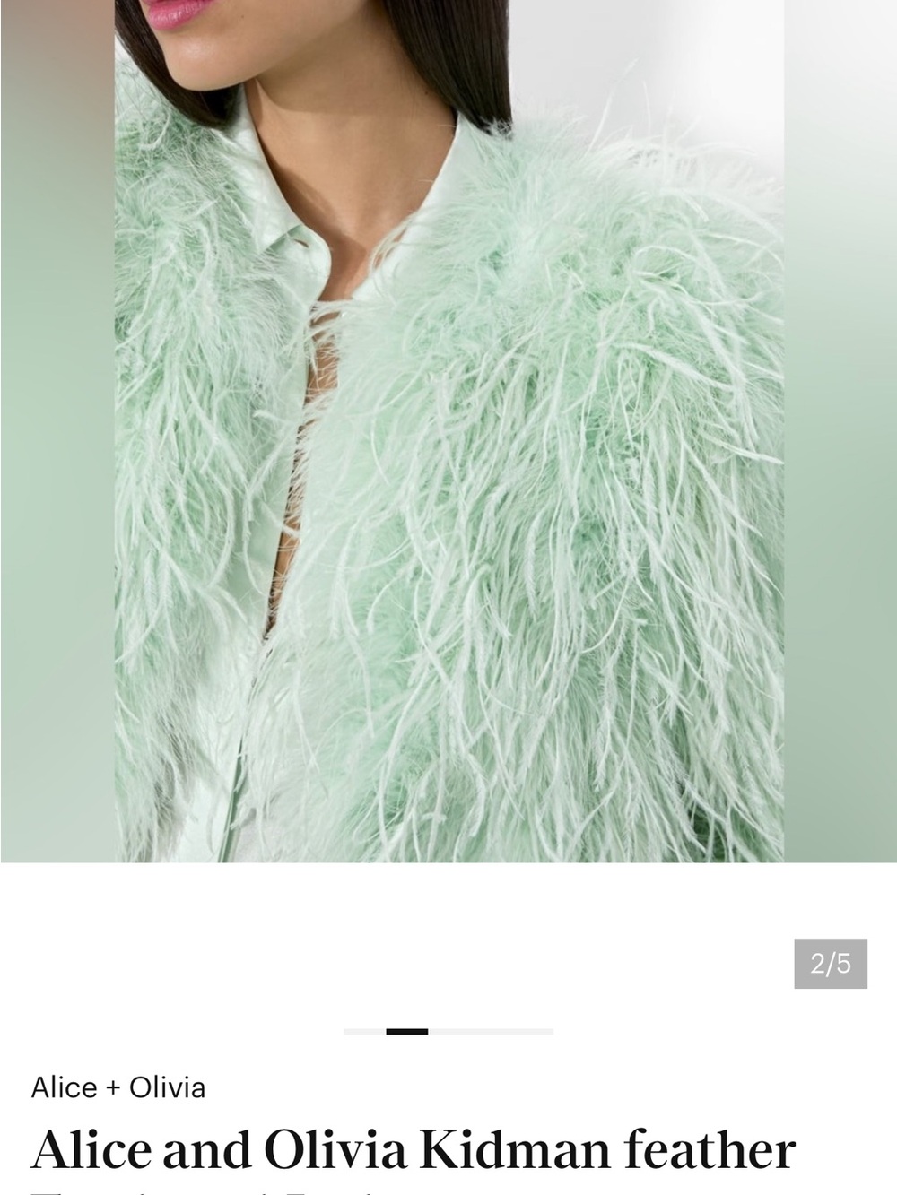 Alice + Olivia KIDMAN FEATHERED JACKET SIZE L LIGTH GREEN Feather Crop Top - Picture 3 of 11